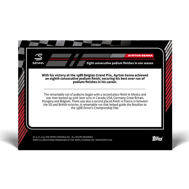 Topps - The Story of Ayrton Senna - Card 21 - Eight consecutive podium finishes
